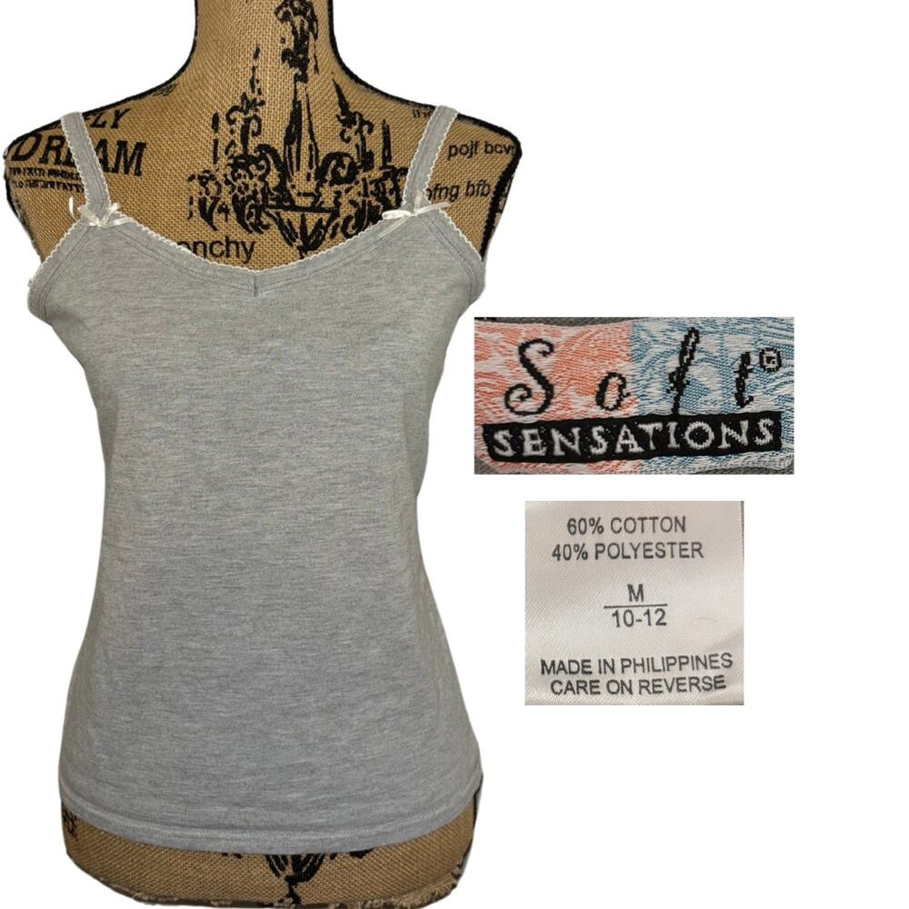 Vintage Soft Sensations Cami Gray Bows Size Medium Basics Trendy Coquette Y2k
